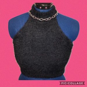 Halter Black Fuzzy Top